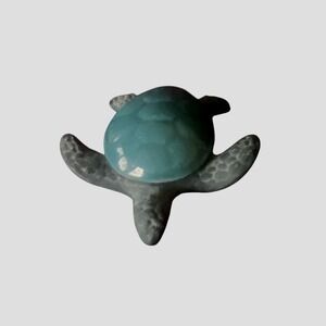 Ceramic Sea Turtle Trinket Box Turquoise Teal Shell Color Small From Hawaii 4"‎